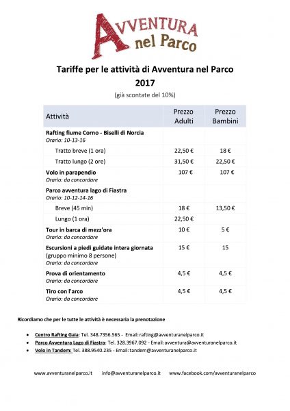 3_Avventura nel Parco - Prezzi per strutture ricettive